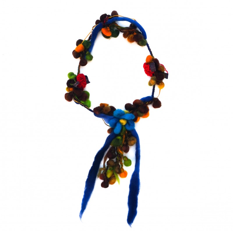 Collier sautoir en laine vierge de Patagonie BLEU MARRON Collier sautoir en laine vierge de Patagonie BLEU MARRON