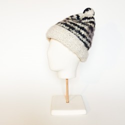 BONNET en laine vierge de Chiloé noir et blanc
