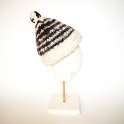 BONNET en laine vierge de Chiloé noir et blanc